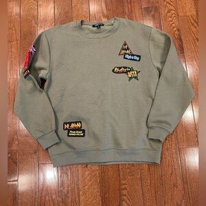 NWOT Women’s Def Leppard Patches Olive Green Sweatshirt Small Vinyl Icons